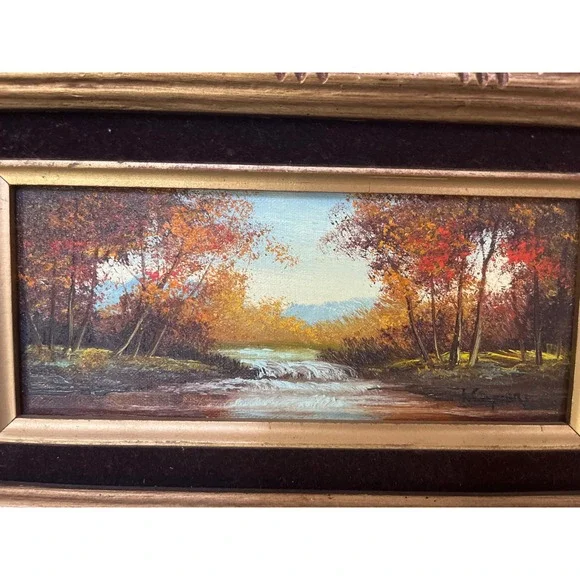 I Cafieri Oil Painting Autumn River Landscape Ornate Wooden Frame Mid century - Picture 6 of 12